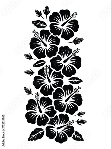 Scalable black and white stencil style hibiscus flowers vector illustration for eps download silhouette vector illustration white background
