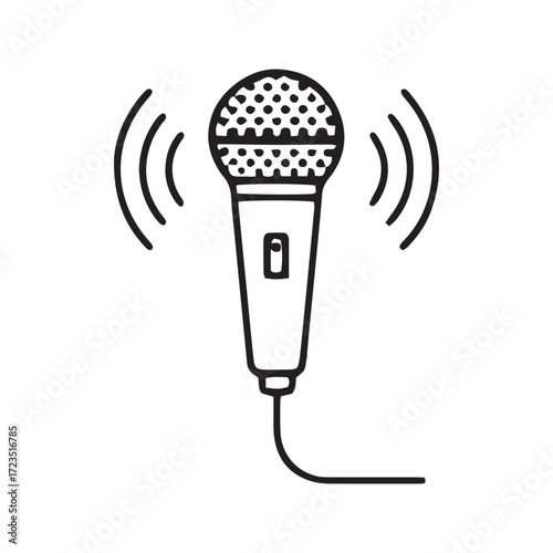 Microphone line icon vector. Simple outline symbol for singing, karaoke, and podcasting. Minimalist audio recording glyph for web and app design.
