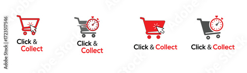 Click and collect shopping, online, store, cart, retail, ecommerce, business icons isolated on white background for online shopping