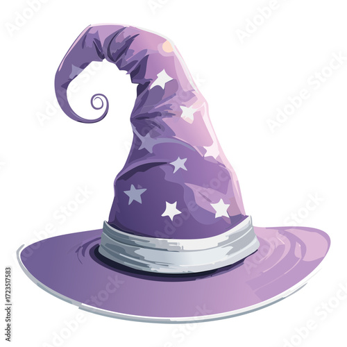 Classic Witch Hat Illustration Decorated with Purple Stars and a Crooked Peak for a Magic and Sorcery Theme	