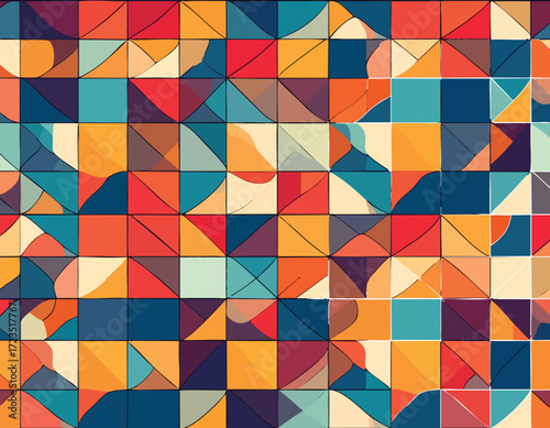 Geometric Generative Shape Fill Vector Template Abstract Mosaic with Colorful Triangles, Squares, and Pattern for Digital Designs