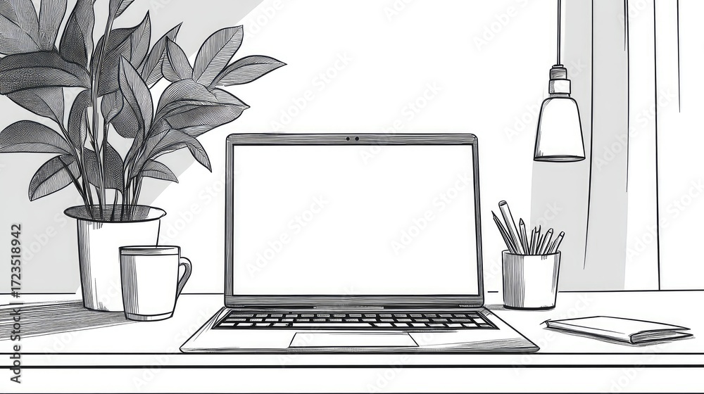 Fototapeta premium sketch line art style of a loading laptop