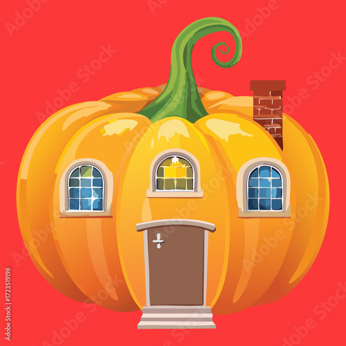 Cartoon Pumpkin House with a Spooky Halloween Theme

