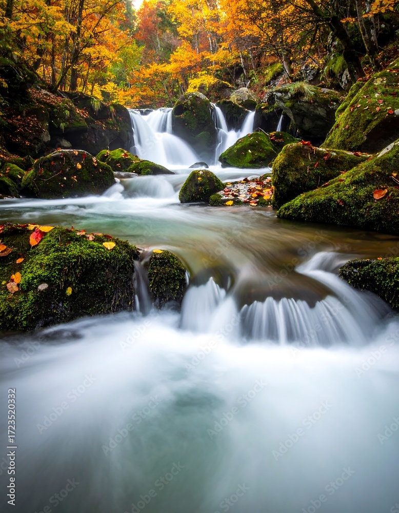 Obraz premium Autumnal forest stream cascade