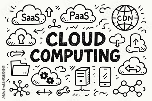 Cloud computing outline icon set. network, saas, technology outline icons collection.