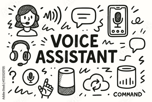 Voice assistant line icon set. smart home, communication, technology devices icon collection