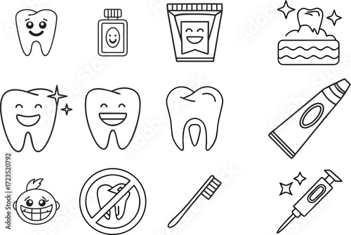 Teeth cleaning editable stroke outline icons set 
