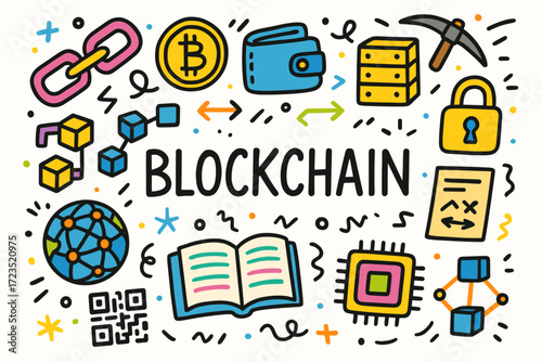 Blockchain flat icon set. cryptocurrency, security, technology icons outline collection