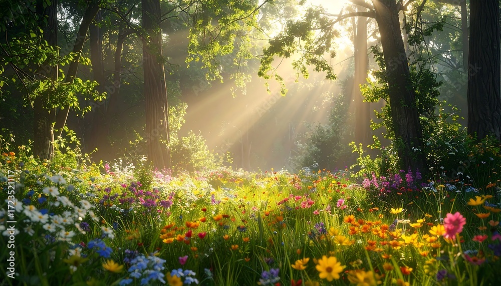 Obraz premium Sunlit meadow wild flowers