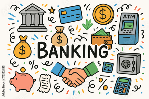 Banking and finance flat icon set. money, payment, savings, and budgeting icons
