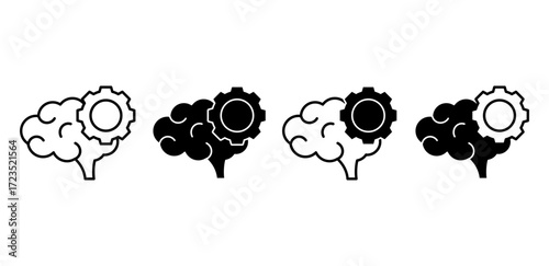 Brain in gearbox vector icon. Symbol of machine intelligence, cognitive automation, and AI processing.
