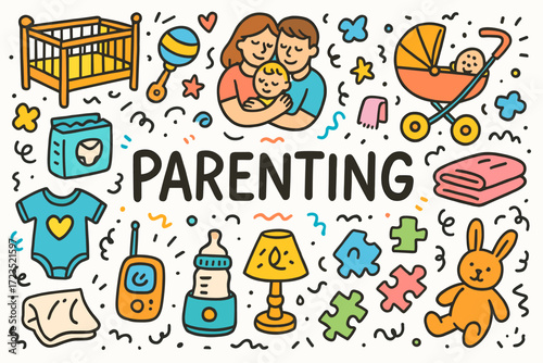 Parenting flat icon set. baby care and family icons collection in flat style.