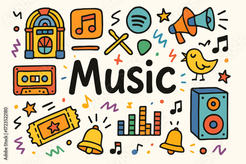 Music, entertainment flat icon set. instruments, speaker, karaoke icons flat collection