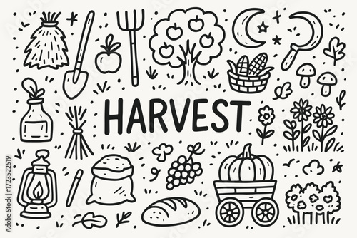Harvest outline icon set. autumn, farming, gardening, nature, seasonal icons collection.