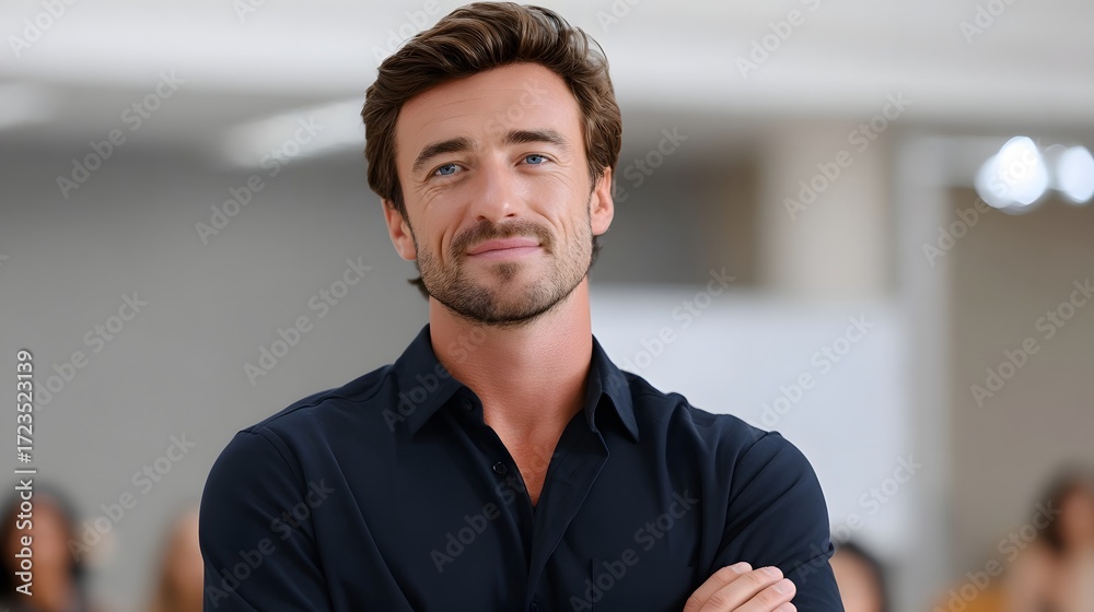 Naklejka premium Stylish and well-dressed professional man looking confidently at the in a formal headshot portrait.
