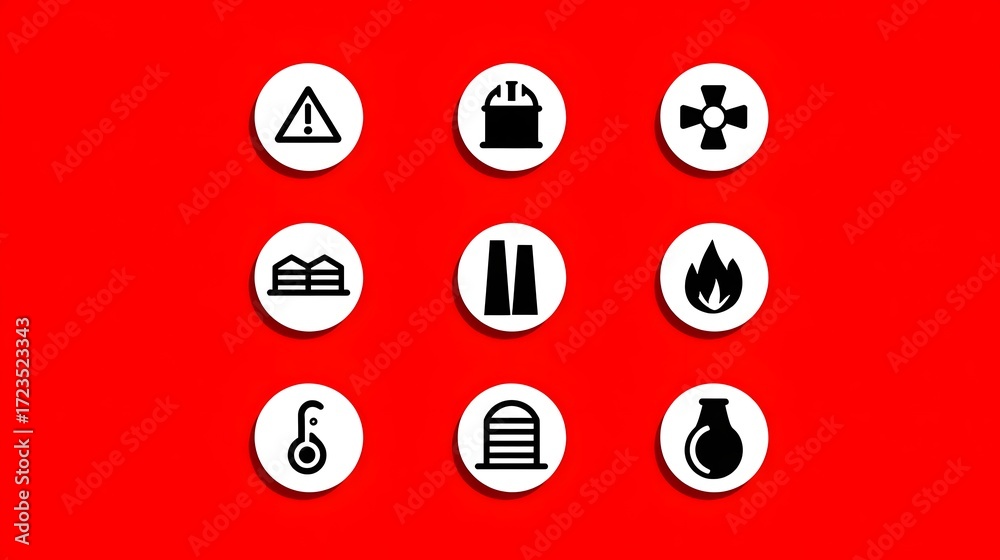 Naklejka premium A collection of caution and safety symbols and icons used in construction, industrial, and workplace environments to indicate potential hazards and promote safety protocols.