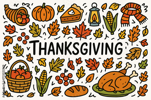 Thanksgiving flat icon set. autumn celebration and fall harvest icons collection