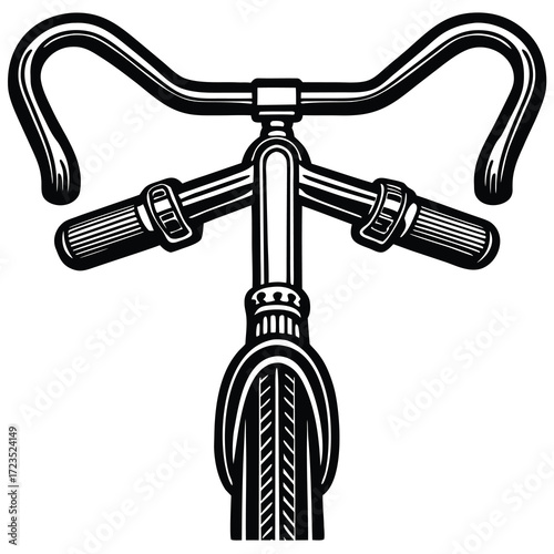 Classic black and white vintage bicycle handlebars with retro styling and intricate details