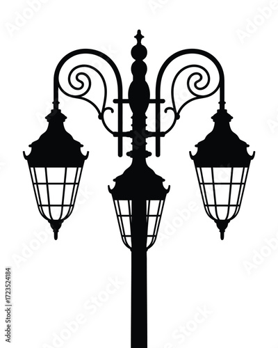 Vintage triple lantern street lamp silhouette vector illustration scalable eps icon silhouette vector illustration white background