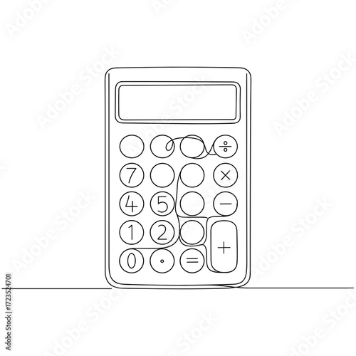 Single-line calculator illustration black on white minimalist icon for finance articles, accounting presentations and app UI mockups.