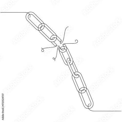 An illustration of a broken chain, rendered in black on a transparent background, is a minimalist icon symbolizing freedom, liberation, or destruction, and overcoming limitations. For editorial use.