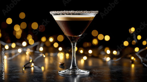 Espresso Martini with Festive Lights – Elegant Holiday Cocktail