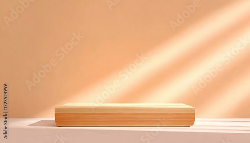 木製プラットフォームにライトオレンジの背景と影