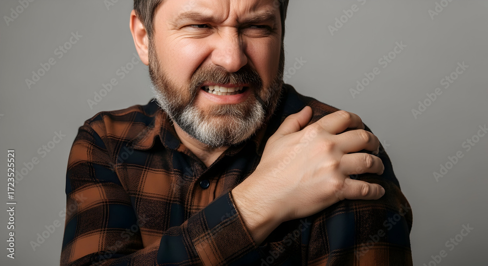 Obraz premium Man experiencing severe shoulder pain discomfort ache injury healthcare medical health problem treatment therapy rehabilitation physiotherapy massage pain relief