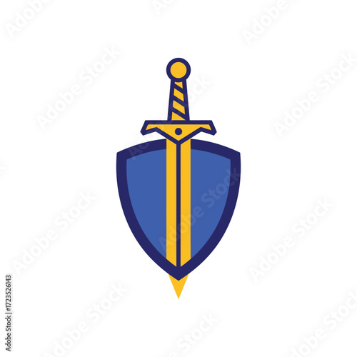 A gold sword is placed on a blue shield.