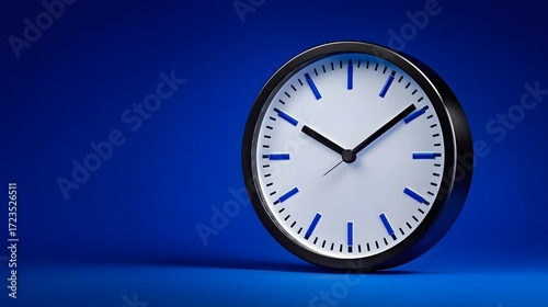 Wallpaper Mural A classic analog wall clock with clear markings for the hours and minutes, set against a vibrant blue background, conveying a sense of minimalism and precision. Torontodigital.ca