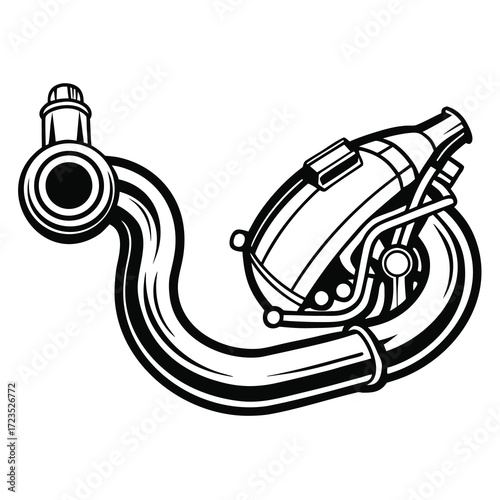 Detailed line art illustration of a motorcycle exhaust pipe perfect for automotive design and branding