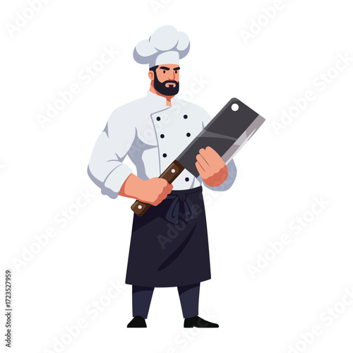 Chef holding a cleaver, a professional cook in uniform.