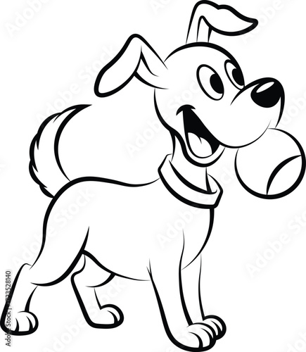 cute dog is playing a ball vector outline