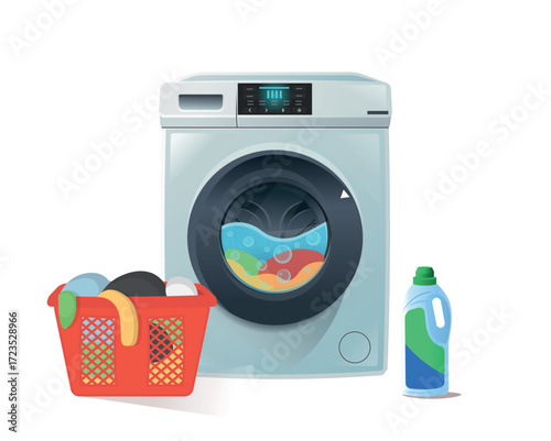 Washing machine with laundry basket and washing gel
. domestic washing machines. Closed Washing Machine in a Modern