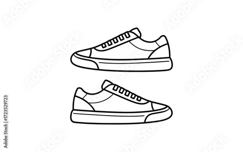 Pair of outline sneakers vector illustration, shoes for fitness or walking, sports footwear