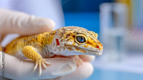 A gecko at a veterinary clinic