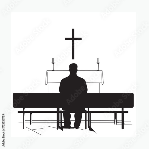 silhouette of a man in a church