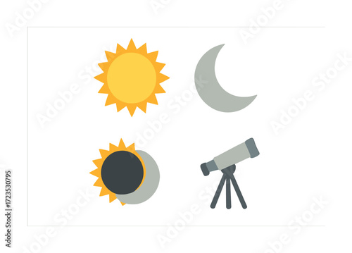 Sun moon telescope solar eclipse space observation icons