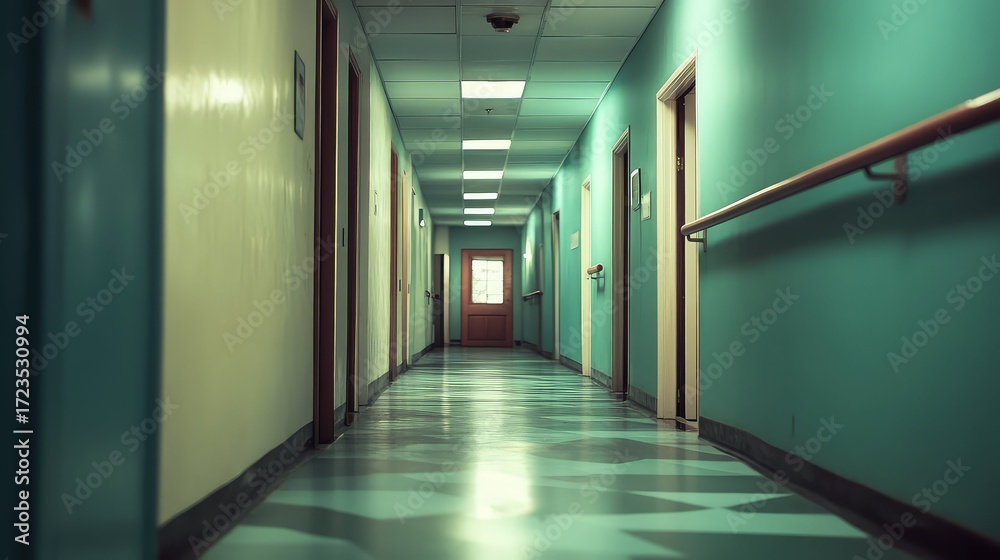 Obraz premium retro vintage medical style rotating hospital hallway