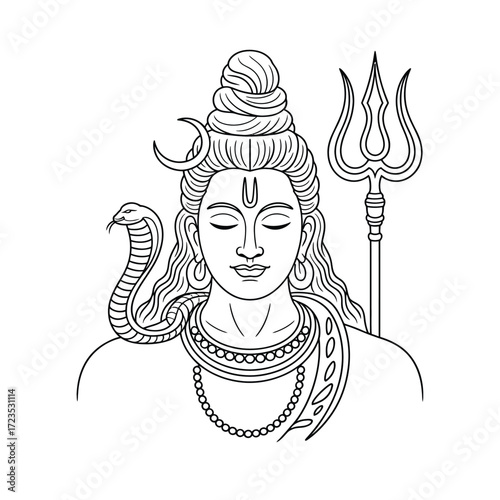 Lord shiva vector line drawing scalable eps illustration hindu deity icon art silhouette vector illustration white background