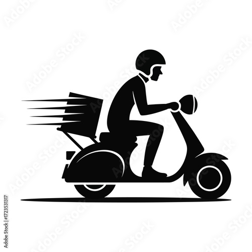 Courier scooter delivery service icon man silhouette fast transportation express shipping logo concept