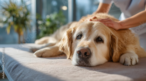 Veterinarian assisting pet during routine checkup