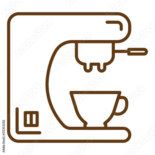 Coffee machine linear icon isolated on transparent background. Minimal thin outline style with editable stroke. Ideal for café, barista, espresso, cappuccino, kitchen, and restaurant design themes.
