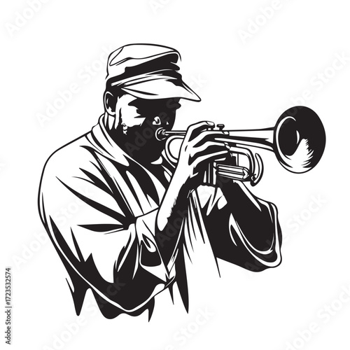 man with trumpet on white background