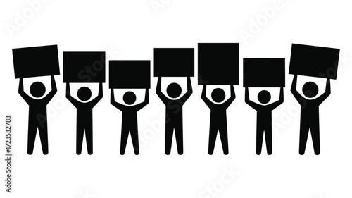 Protestors holding signs illustration for political demonstration, human rights advocacy, and social awareness