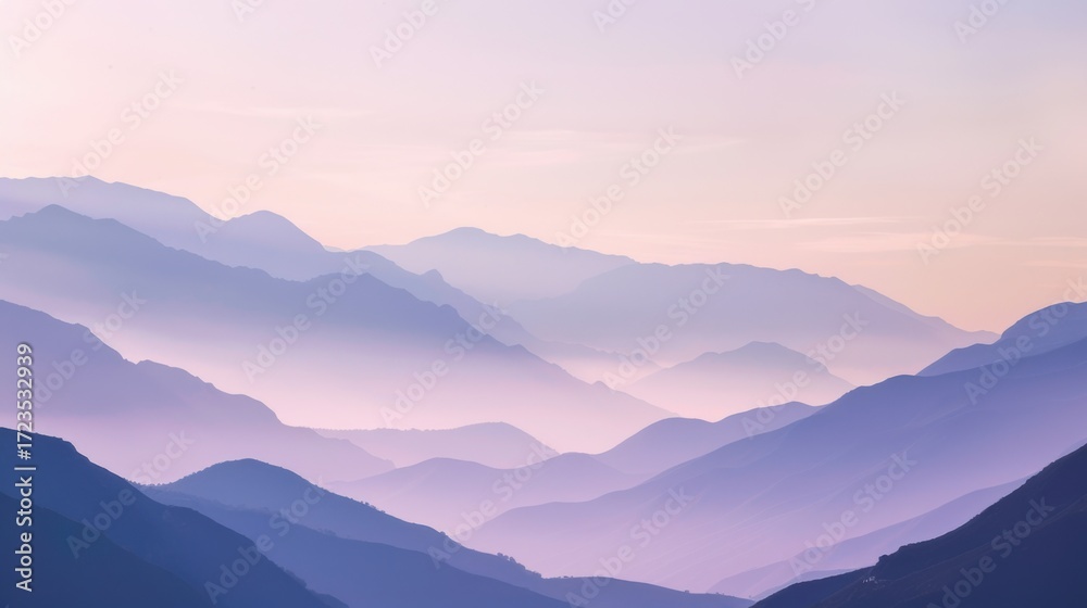 Obraz premium Mountain Sunrise/Sunset Landscapes: Misty Valleys, Blue Skies & Forest Hill Silhouettes