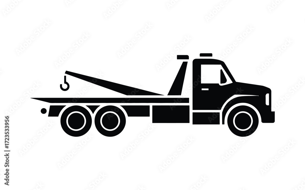 Naklejka premium Tow truck silhouette side view on transparent background black silhouette of breakdown truck