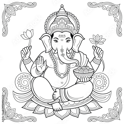 Lord ganesha seated in lotus pose vector illustration hindu deity scalable art silhouette vector illustration white background