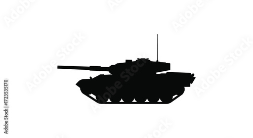 A stark black tank form boldly stands against a white backdrop silhouette