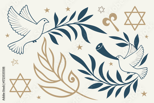 Yom kippur festival pattern with dove motifs and religious symbolism for celebratory designs